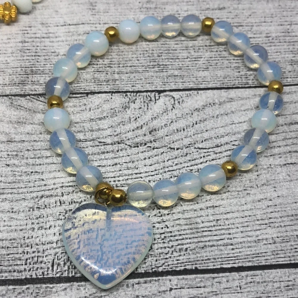 Bundle lot 3 opalite beaded charm bracelets statement boho festival layering